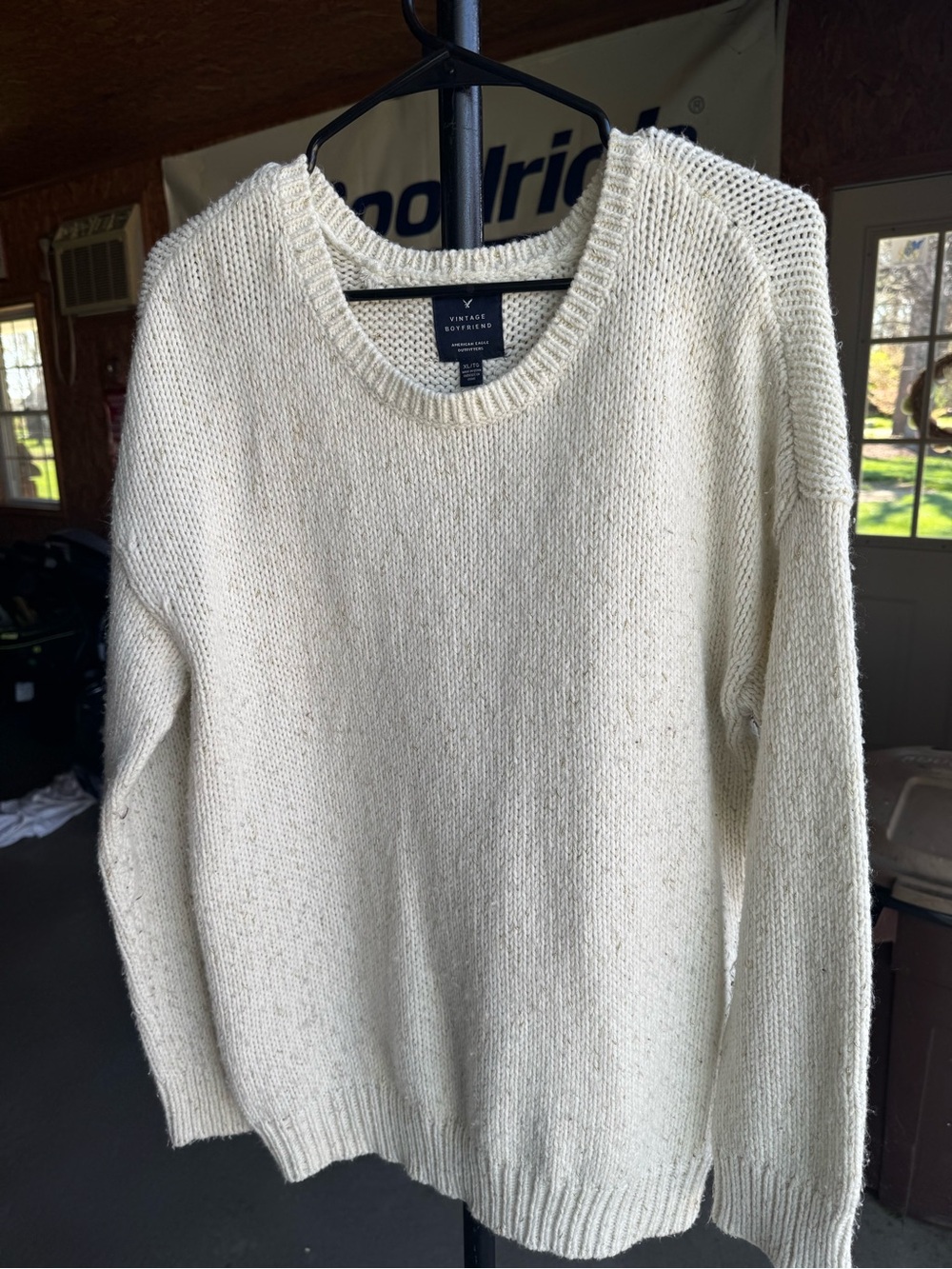 American Eagle Outfitters Cream Knit Crewneck Sweater